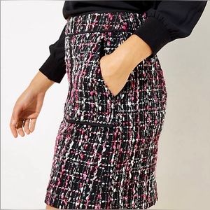 LOFT Shimmer Tweed Pocket Shift Skirt - black/pink/white